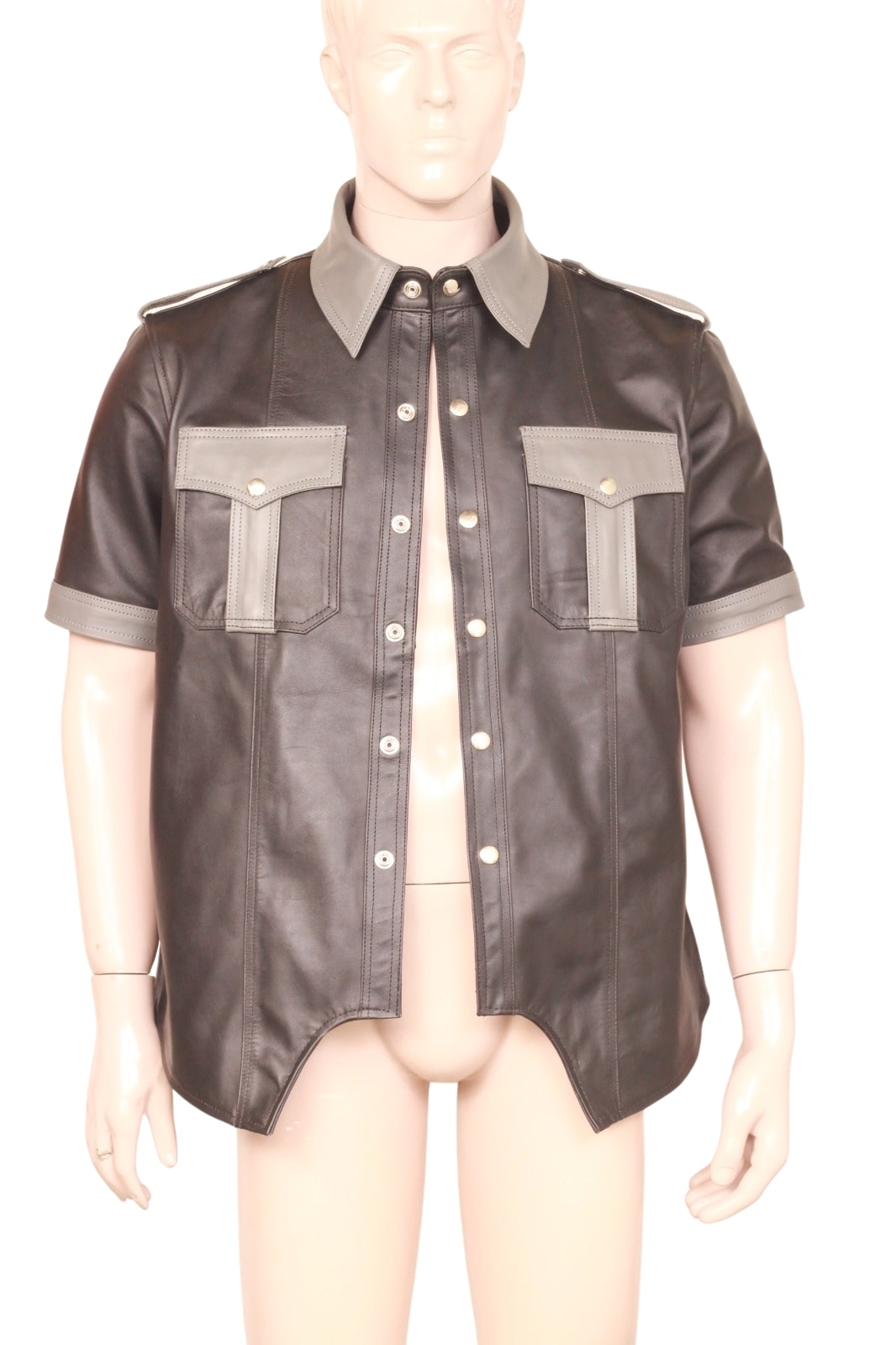 Men's short-sleeve leather biker shirt