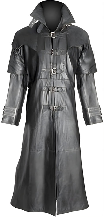 Leather Black Long Mens Trench Coat