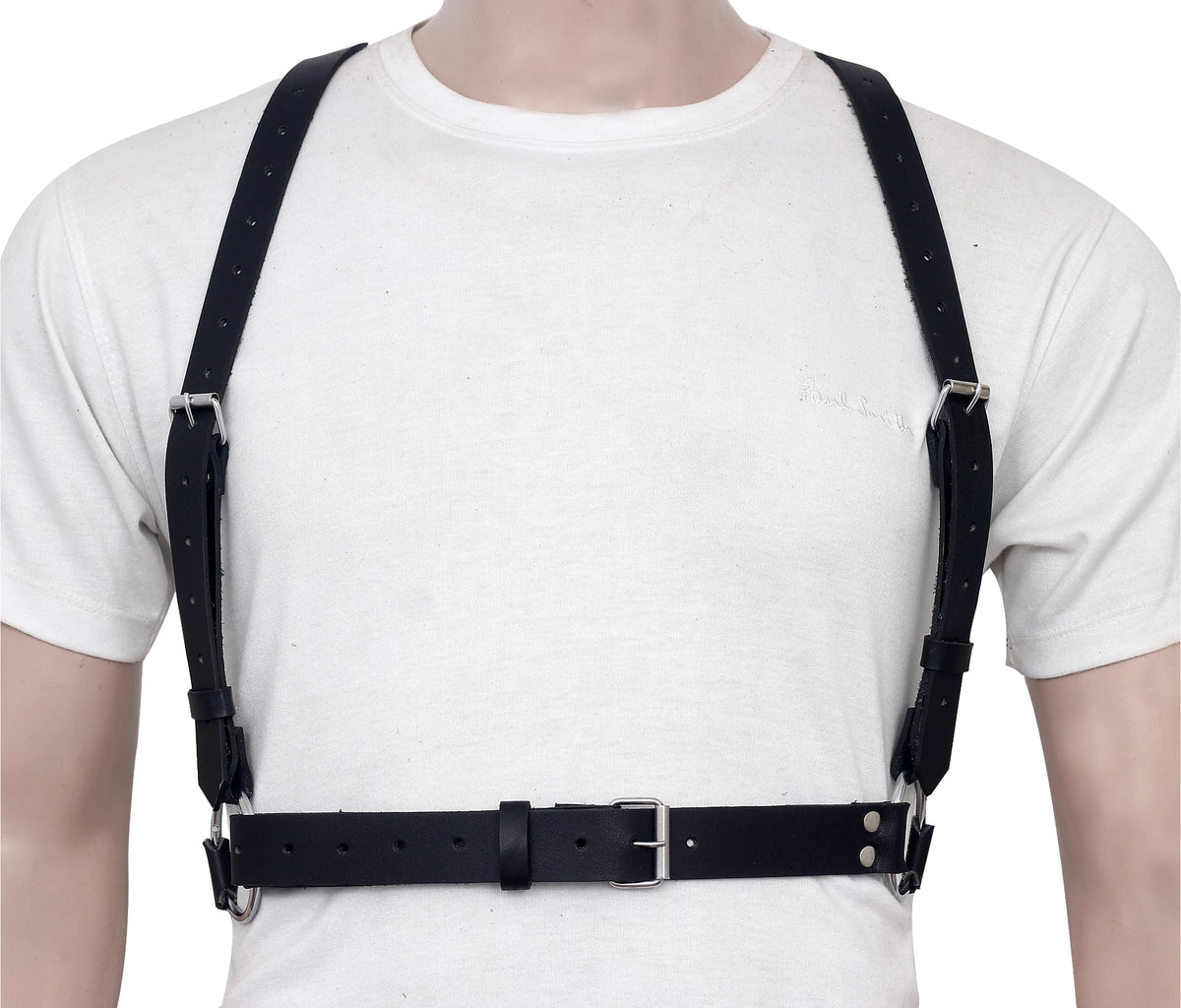 adjustable leather belt harness with roller buckles