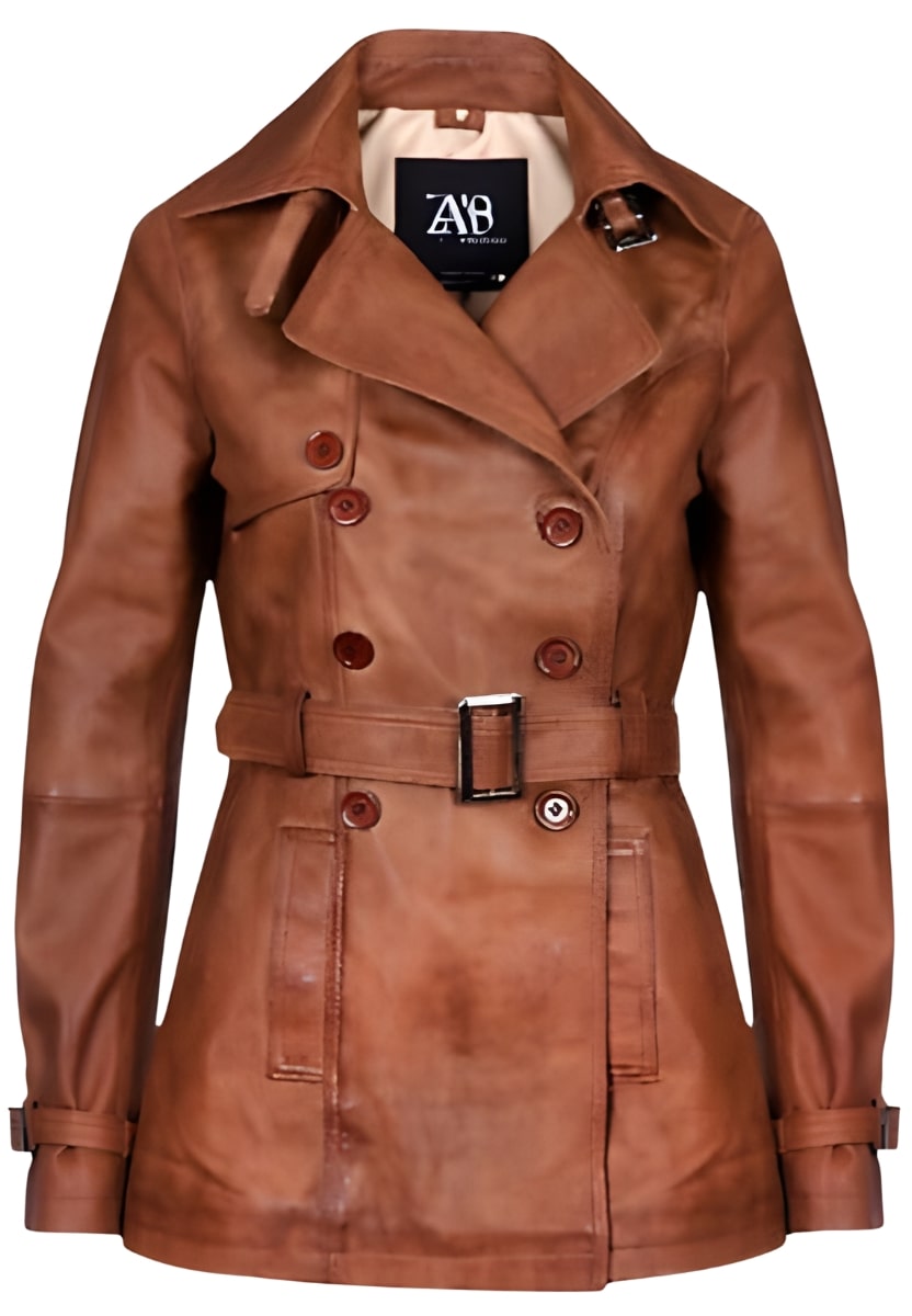 Women's Brown Leather Trench Coat