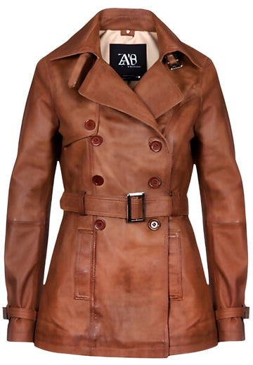 Women's Brown Leather Trench Coat