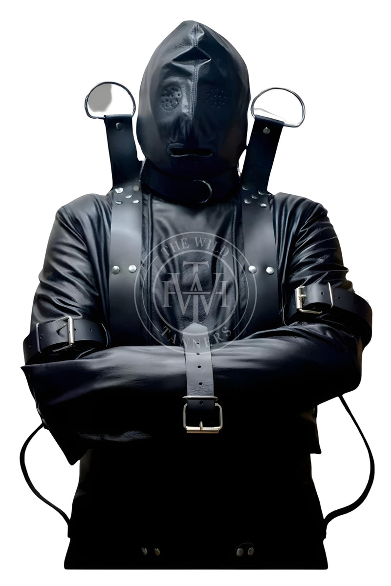 leather straitjacket bondage, leather straight jacket, straight jacket bdsm, leather straitjackets, leather kinky straight jacket
