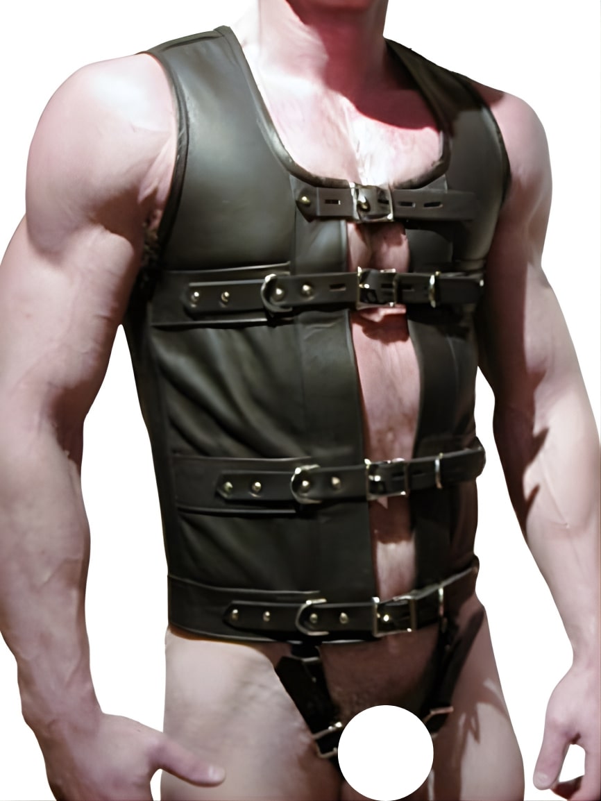 leather vest, gay leather vest, leather vest bdsm, bondage leather vest