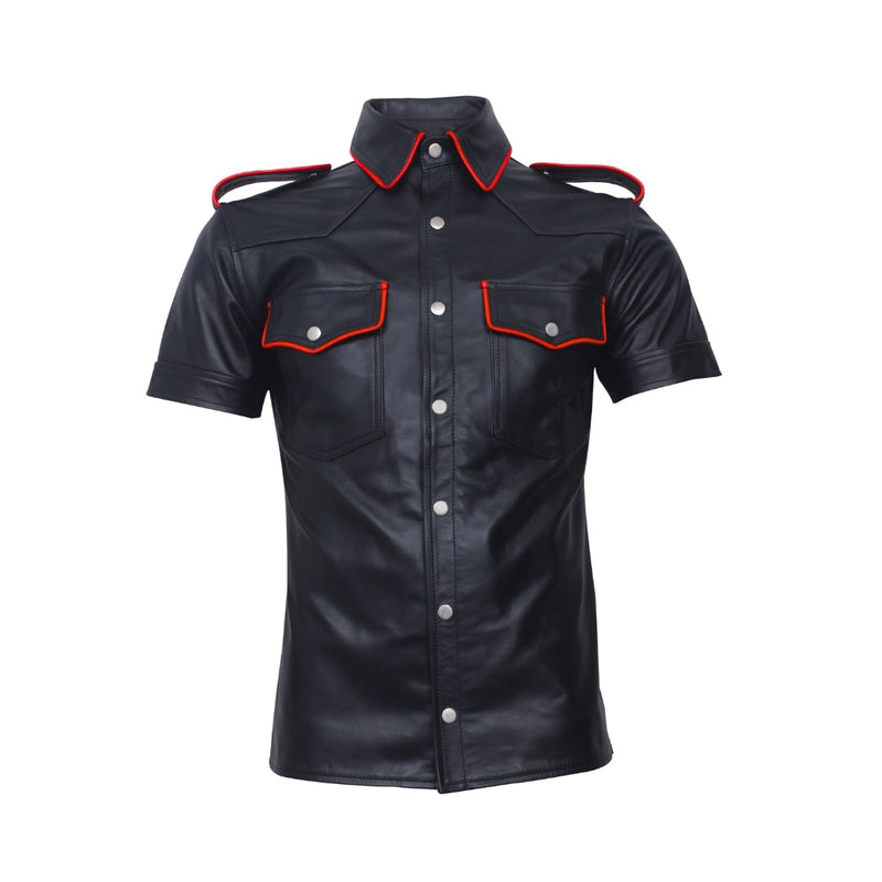 Genuine Leather Men's Black Short Sleeve Shirt, Short Sleeve Shirt, Men's Black Short Sleeve Shirt, Men's Black Leather Shirt, 