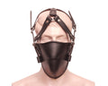 bondage leather head harness, bdsm leather face harness, leather bondage hood harness, bdsm face restraint harness, men’s leather bondage head harness 