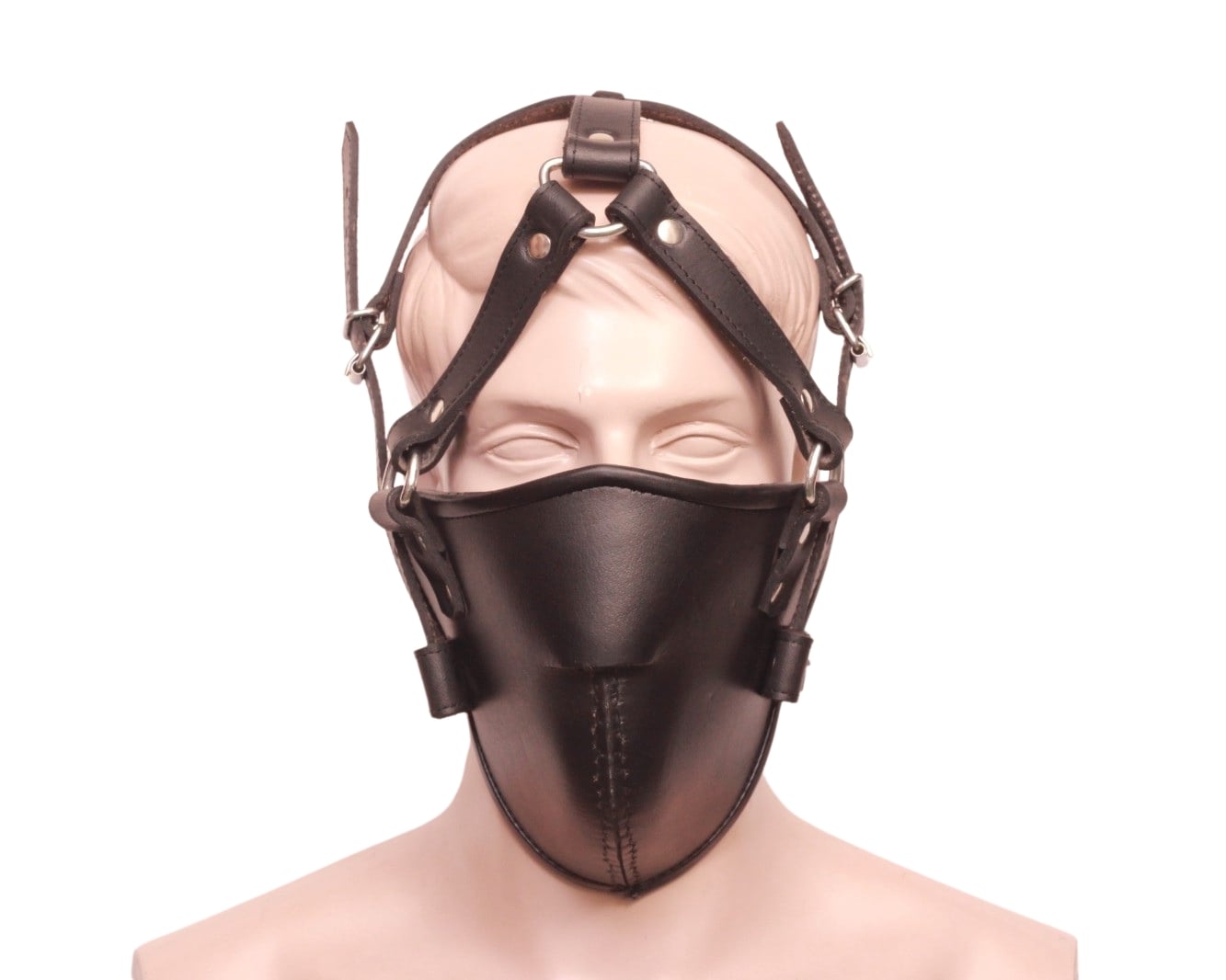 Front view of model wearing BDSM Head Harness