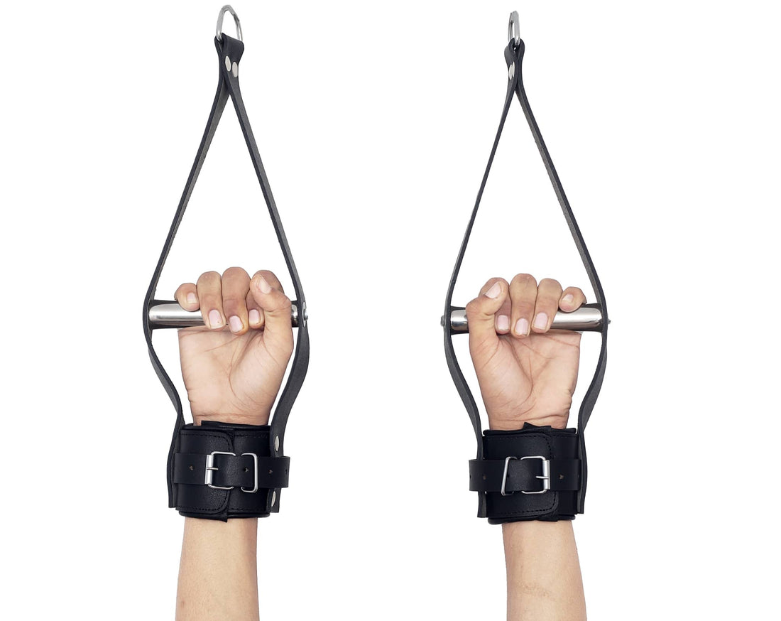 leather suspension cuffs, fur lined leather suspension cuff kit with bondage ring, high quality heavy leather padded wrist suspension cuffs, leather ankle suspension cuff, leather bondage suspension cuffs, suspension cuffs, bondage suspension cuffs, bdsm suspension cuffs, bdsm leather suspension cuffs