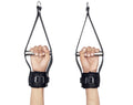 leather suspension cuffs, fur lined leather suspension cuff kit with bondage ring, high quality heavy leather padded wrist suspension cuffs, leather ankle suspension cuff, leather bondage suspension cuffs, suspension cuffs, bondage suspension cuffs, bdsm suspension cuffs, bdsm leather suspension cuffs