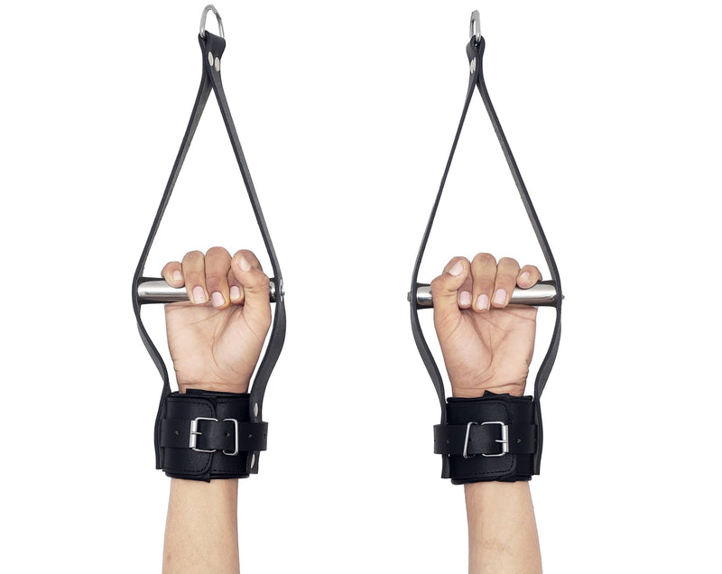 leather suspension cuffs, fur lined leather suspension cuff kit with bondage ring, high quality heavy leather padded wrist suspension cuffs, leather ankle suspension cuff, leather bondage suspension cuffs, suspension cuffs, bondage suspension cuffs, bdsm suspension cuffs, bdsm leather suspension cuffs