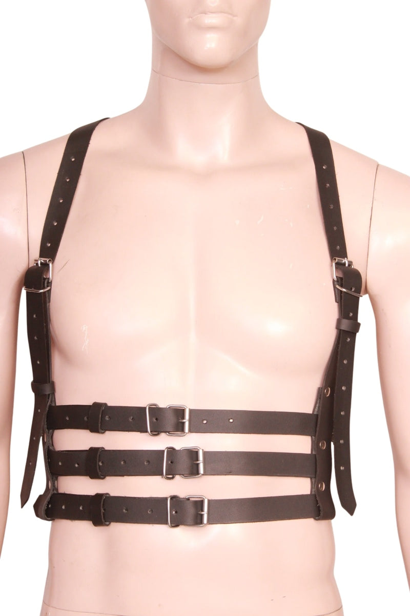 Front view image of model wearing Leather Belt Harness