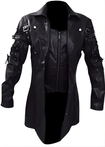 Premium Leather Long Trench Coat