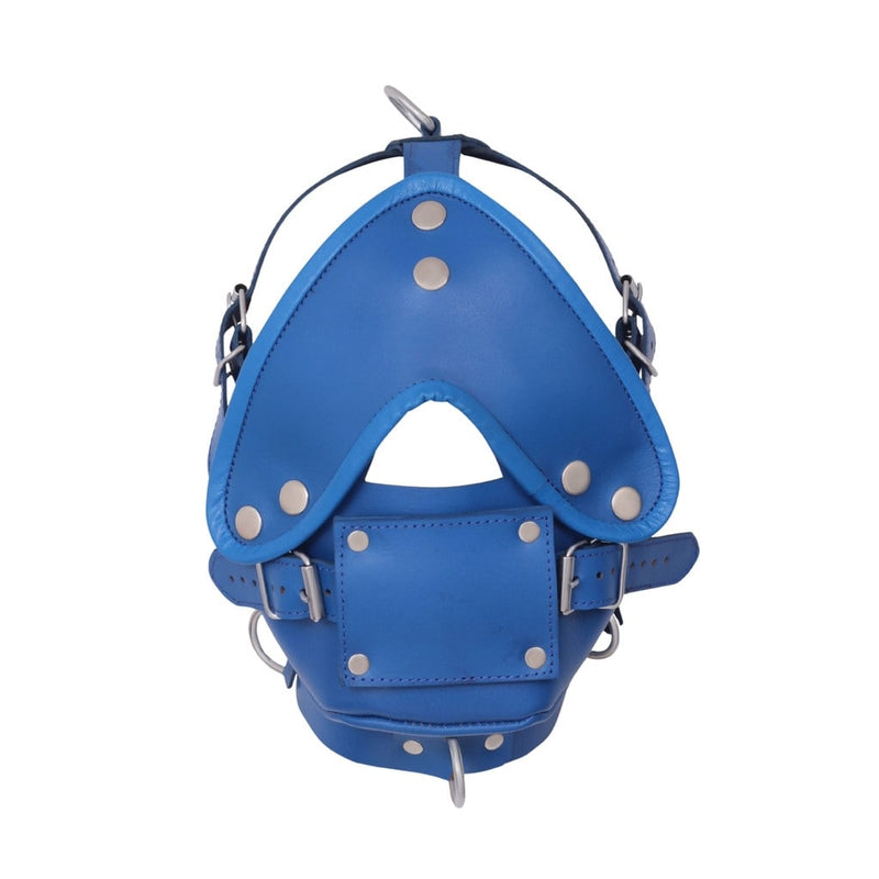 Front view of model wearing Bondage Muzzle With Blindfold & Mouth Gag