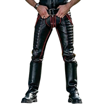 Black and red leather bondage breeches