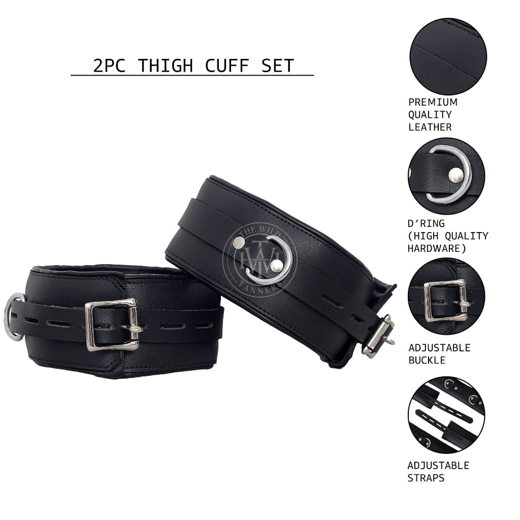 Handcrafted 7-piece padded leather bondage handcuffs set, view 10