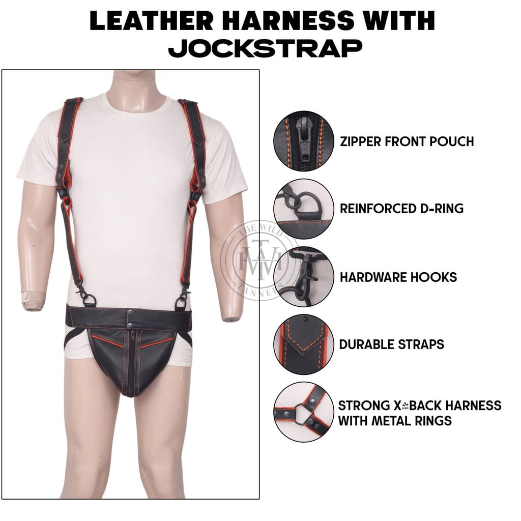 leather mens bondage harness with jockstrap