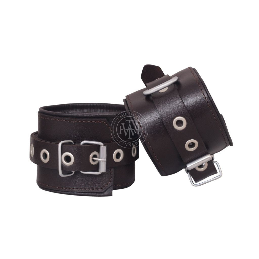 Unisex 7 Pcs Brown Set Leather Bondage Handcuffs, view 5