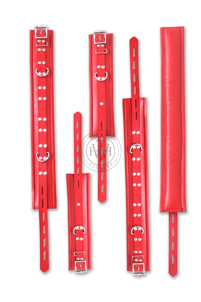 7 Pcs Red Leather Bondage Handcuffs Set Unisex, view 6