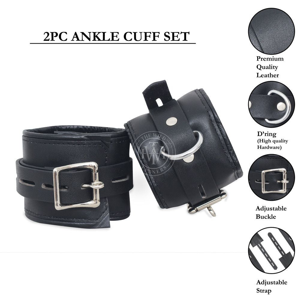 Premium Black Leather Bondage Handcuffs Set, view 8