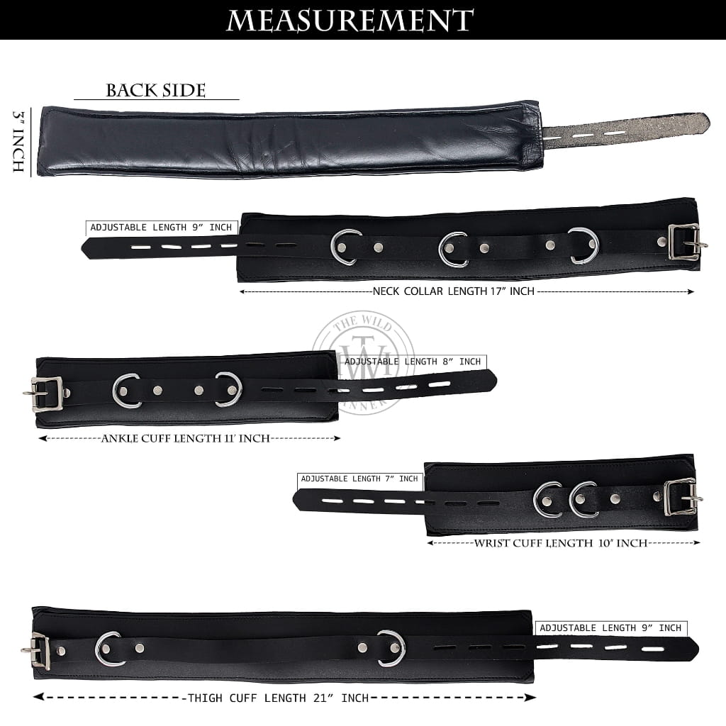 Handcrafted 7-piece padded leather bondage handcuffs set, view 11
