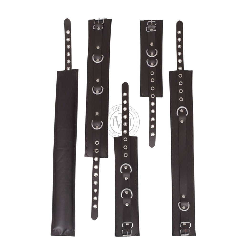 Unisex 7 Pcs Brown Set Leather Bondage Handcuffs, view 6