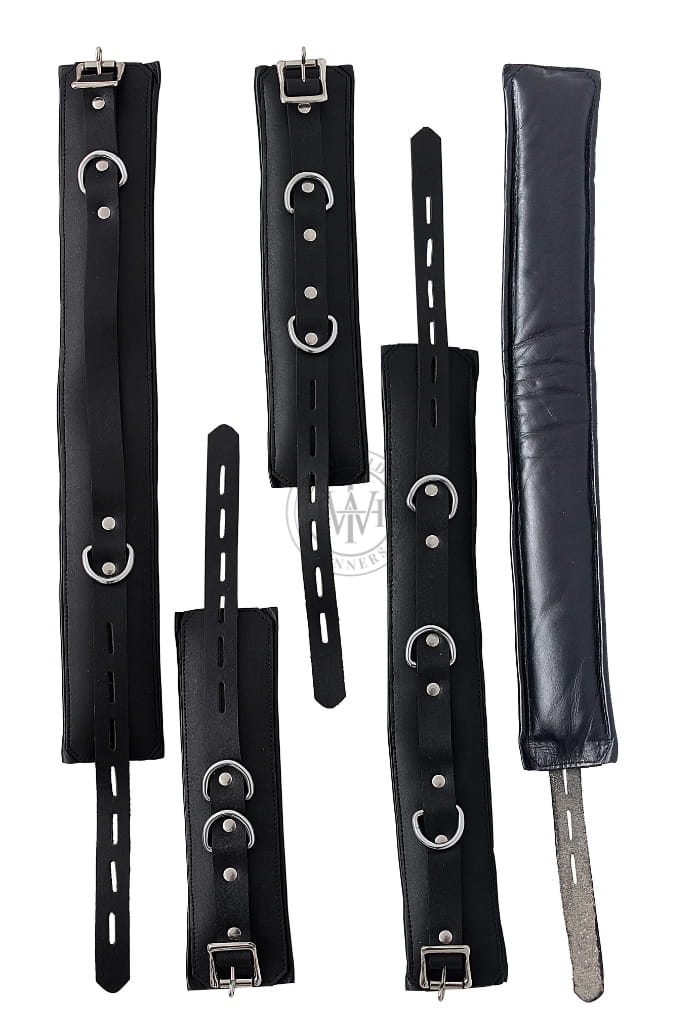 Handcrafted 7-piece padded leather bondage handcuffs set, view 6