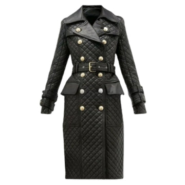 Genuine Leather Womens Quilted Trench Coat