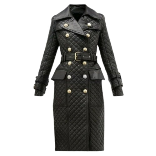 leather coat, leather long coat, leahter trench coat, leather leather overcoat, double breasted leather coat