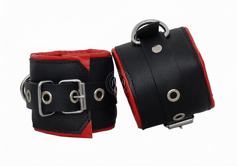 leather bondage handcuffs, BDSM cuffs, padded leather cuffs, adjustable leather restraints
