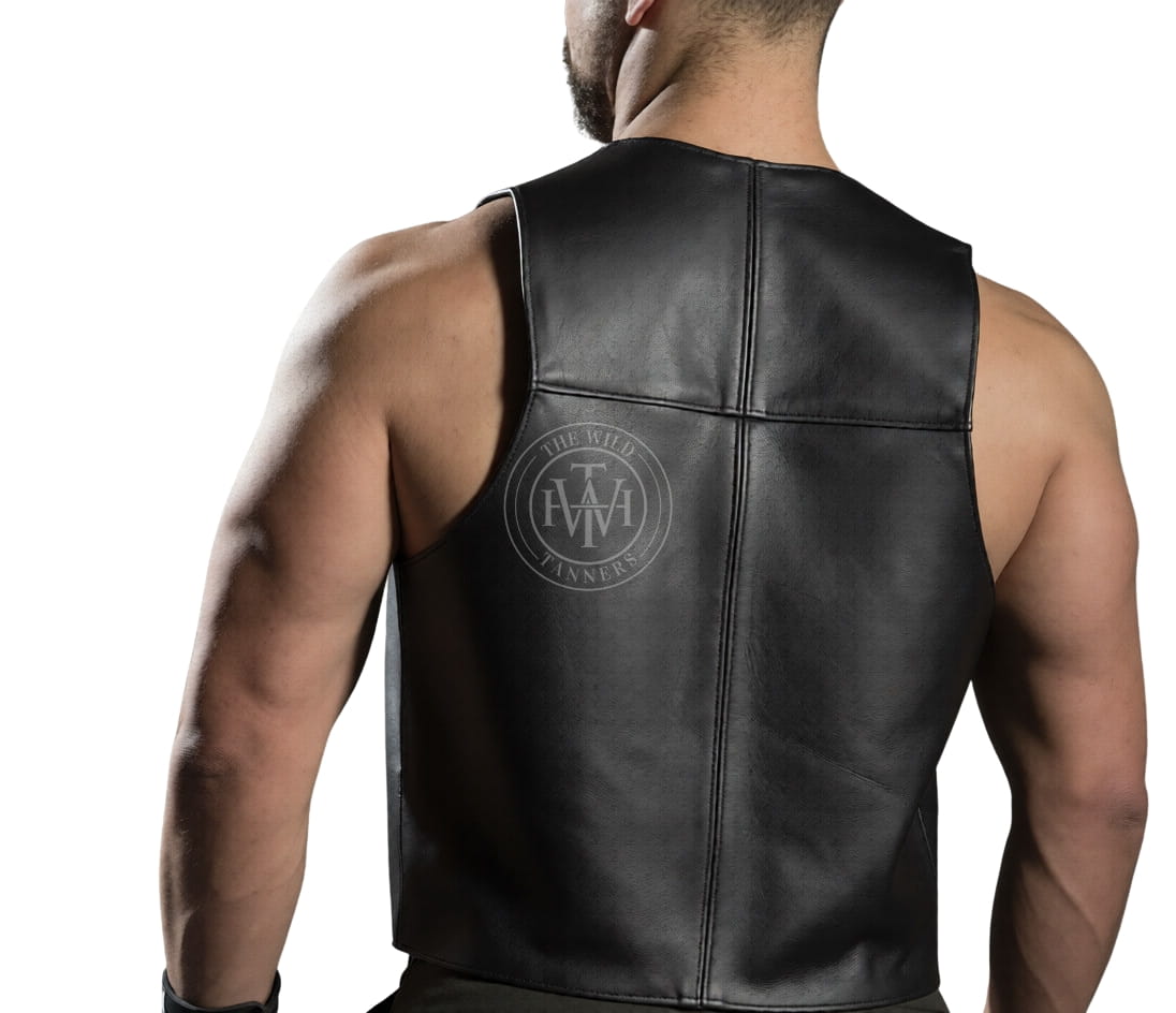 Men's genuine leather open-front vest, view 3