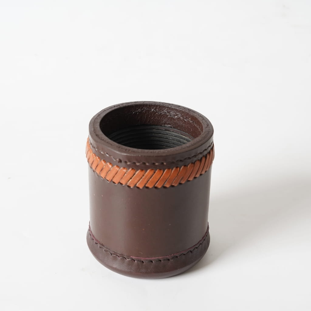Genuine Leather Dice Cup with Ribbed Interior
