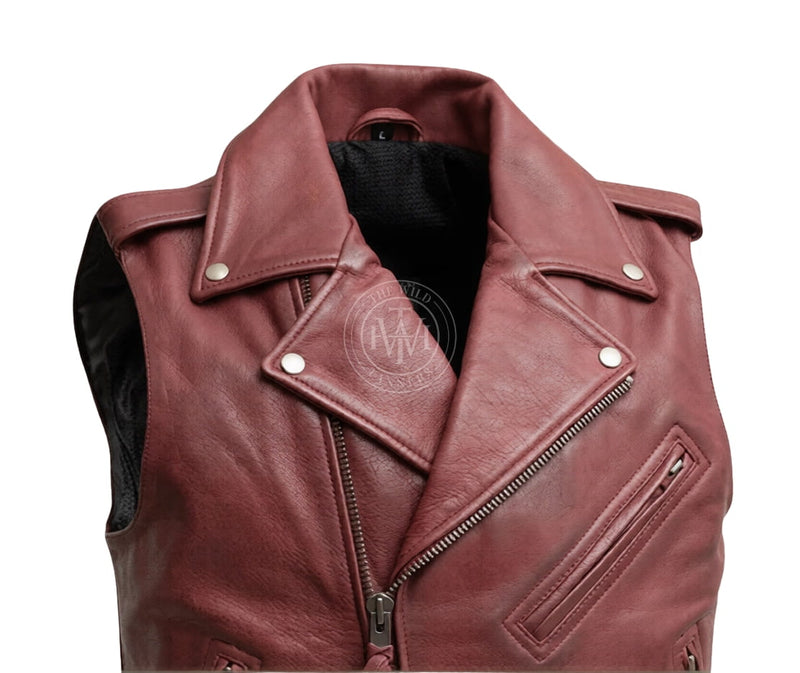 leather vest, gay leather vest, leather vest bdsm, bondage leather vest, Maroon leather vest