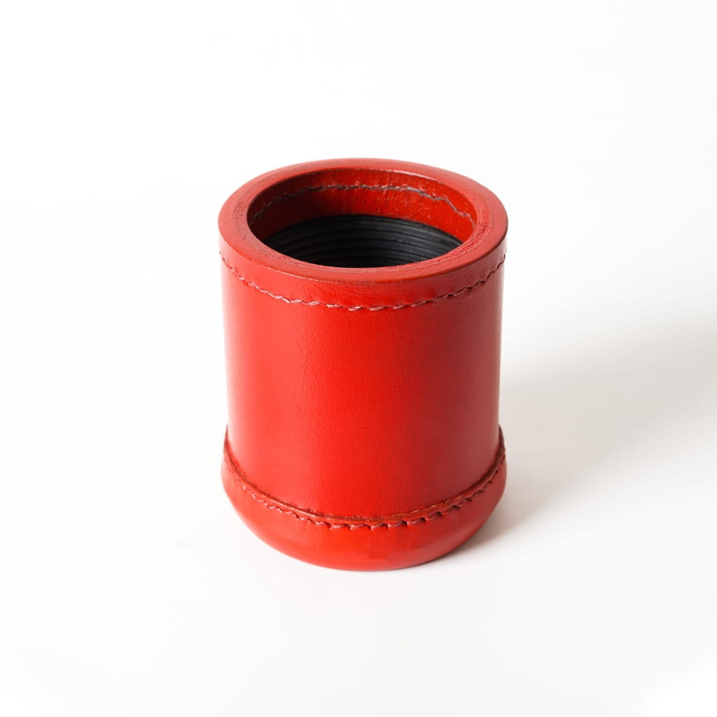 Ribbed Leather Dice Cup - Red
