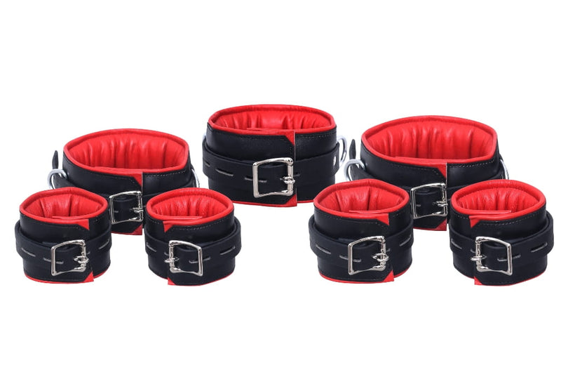 leather padded handcuffs, BDSM cuff set, adjustable leather restraints, padded bondage cuffs, multi cuff restraint set