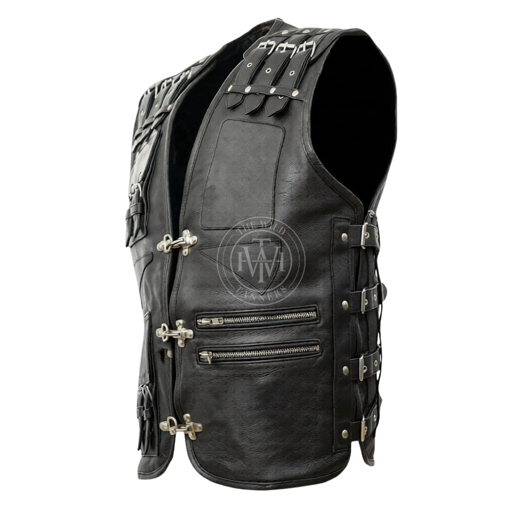 Classic Mens Leather Biker Vest, view 2