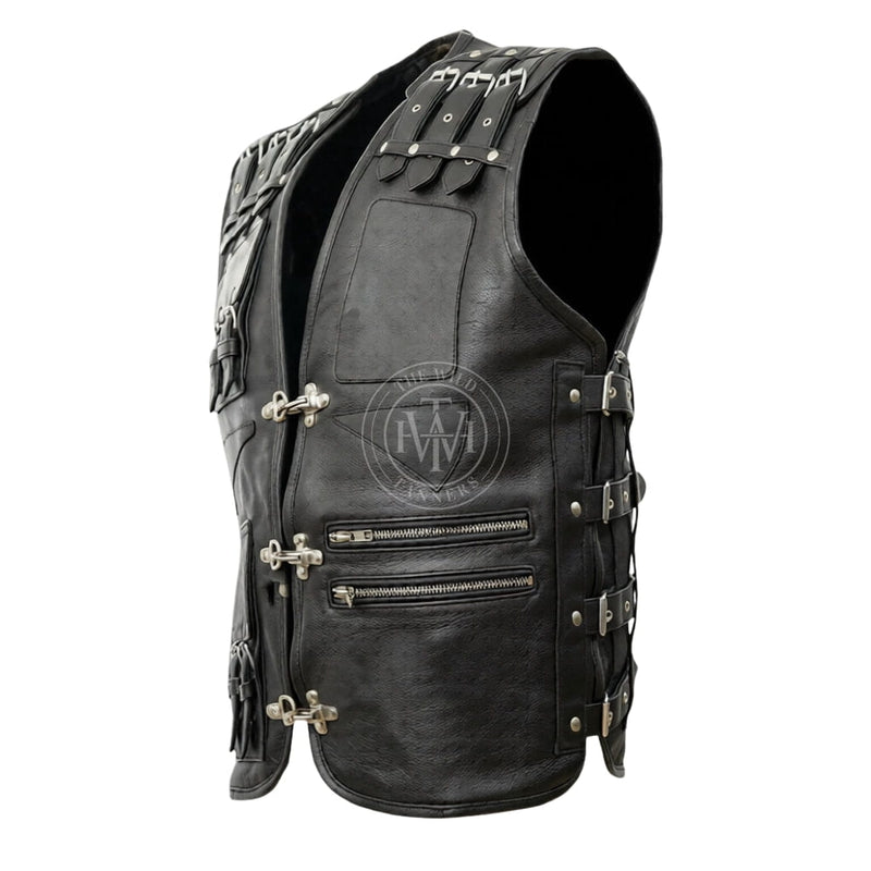 leather vest, gay leather vest, leather vest bdsm, bondage leather vest, Leather Biker Waistcoat