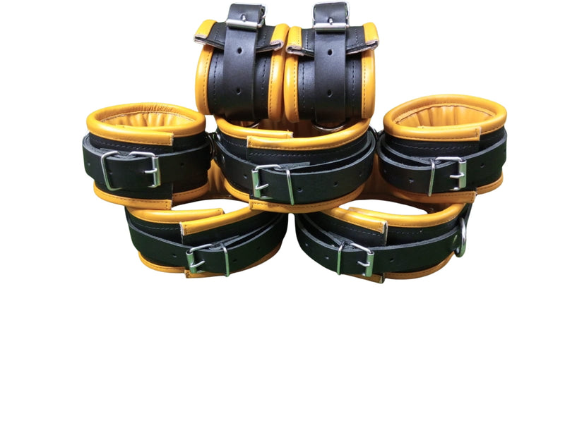 BDSM handcuffs, leather cuffs set, padded leather restraints, adjustable bondage cuffs