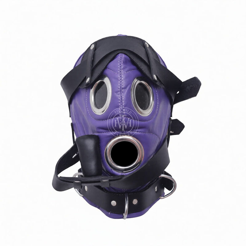 leather BDSM mask, mouth plug mask, bondage face mask, leather restraint hood, adjustable BDSM mask