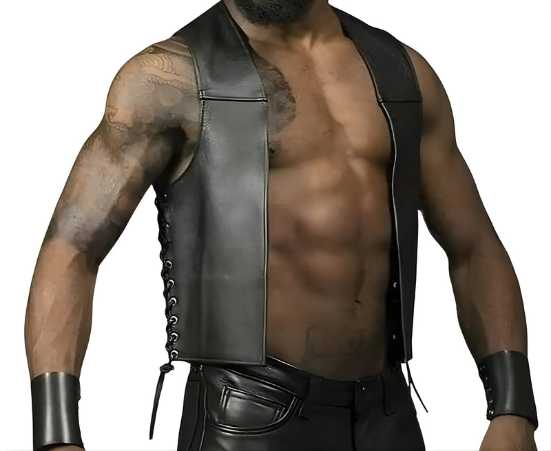 leather vest, gay leather vest, leather vest bdsm, bondage leather vest