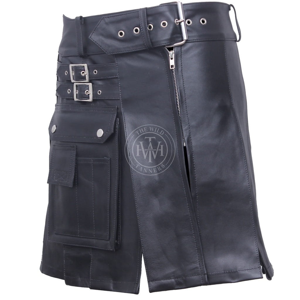 Leather Gladiator Kilt with Side Pockets, view 2