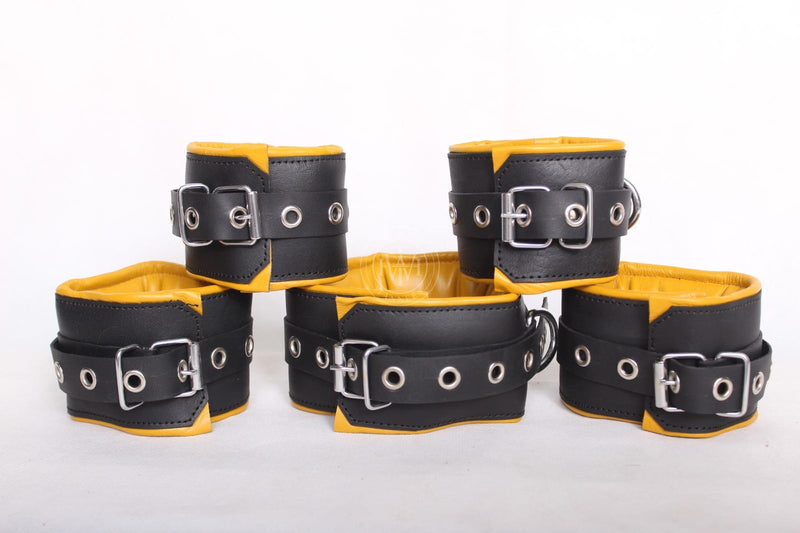 leather bondage handcuffs, BDSM cuffs set, padded leather cuffs, adjustable restraints