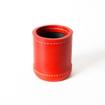 Leather Ribbed Dice Cup - Red