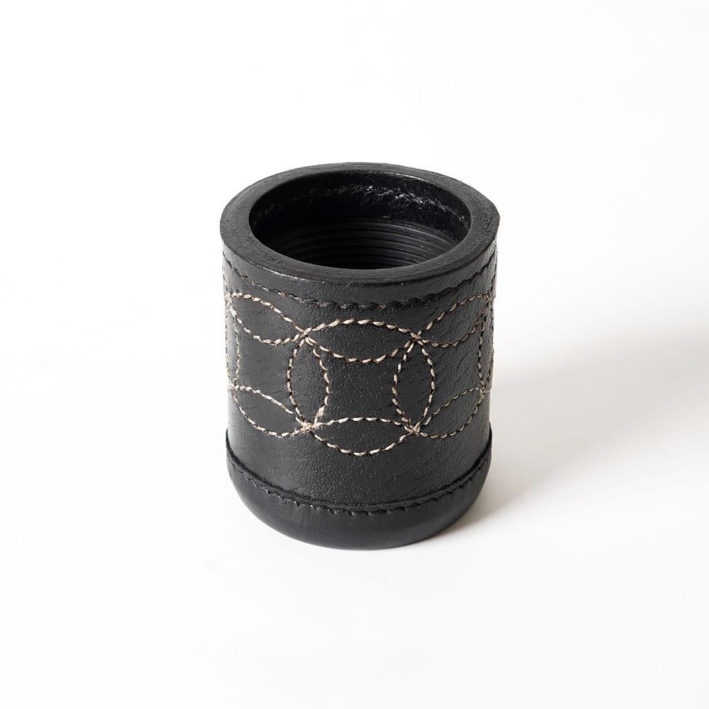 Black Leather Rolling Dice Cup with Ribbed Interior