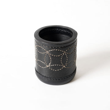 Black Leather Rolling Dice Cup with Ribbed Interior
