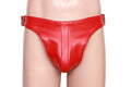 red leather jockstrap, gay leather jockstrap, adjustable leather jockstrap, removable cod-piece