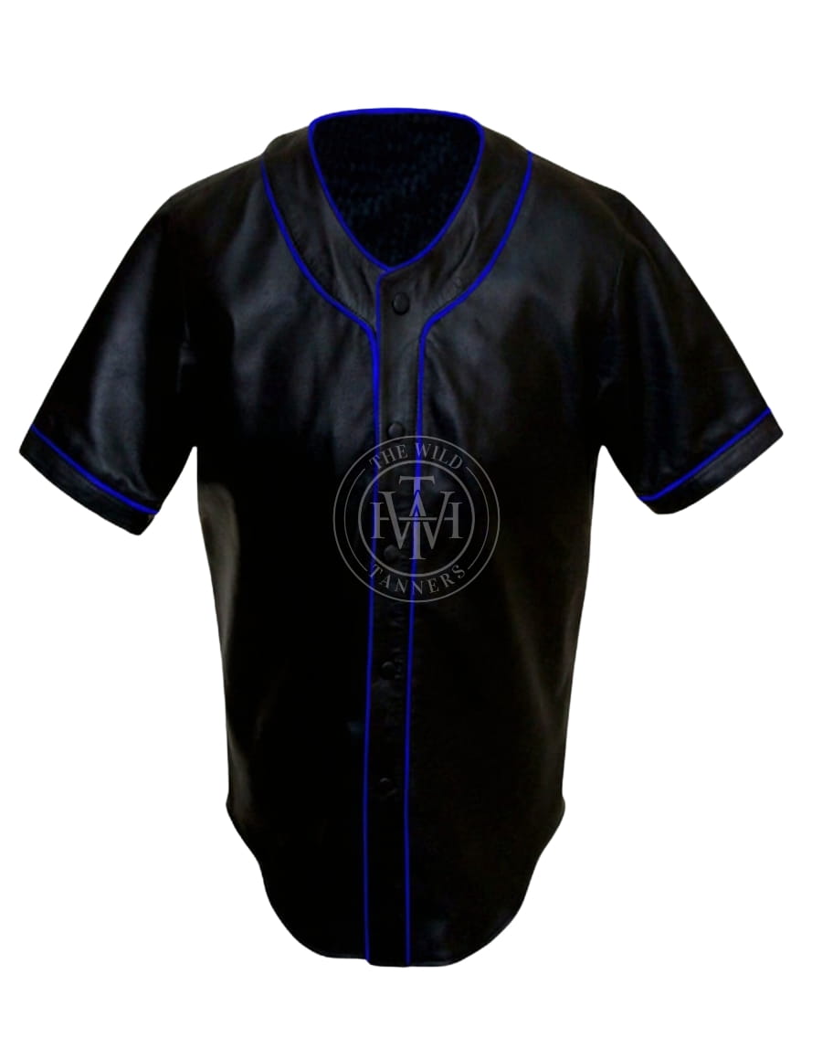 Black Leather Shirt with Button Closure, view 5