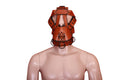 leather BDSM muzzle, bondage muzzle gag, silent submission gear, leather restraint mask, adjustable muzzle harness