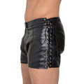 leather shorts, leather shorts bondage, leather shorts bdsm, leather gay shorts, gay leather shorts, leather gay booty shorts