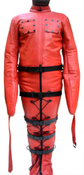 leather bondage sleepsack, heavy duty belt sleepsack, full body restraint sack, padded leather bondage bag, adjustable bondage sack