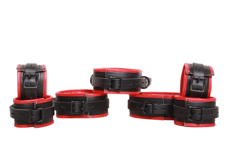 leather bondage handcuffs, BDSM cuffs set, adjustable leather cuffs, D-ring restraints