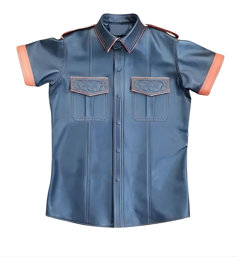 Short Sleeve Shirt, bondage leather shirt, bdsm leather shirt, gay leather shirt, Leather Short Sleeve Shirt